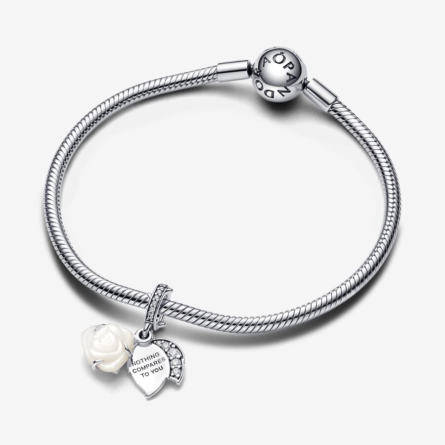 Pandora Dubbele Bedel Witte Roos in Bloei 793200C01