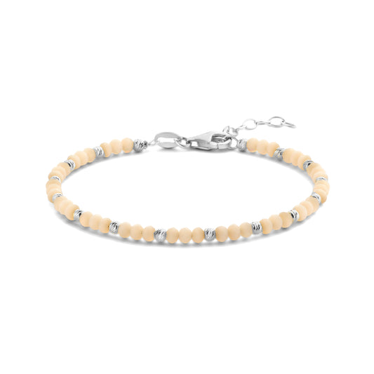 vDam Armband Bolletjes Gediamanteerd En Zachtgeel Glas 3,0 Mm 16 + 3 Cm Zilver Gerhodineerd 1336411