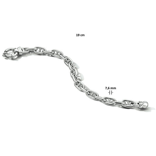 vDam Armband Marine 7,6 Mm 19cm Cm Met Groot Springslot Zilver Gerhodineerd 1334427 19cm