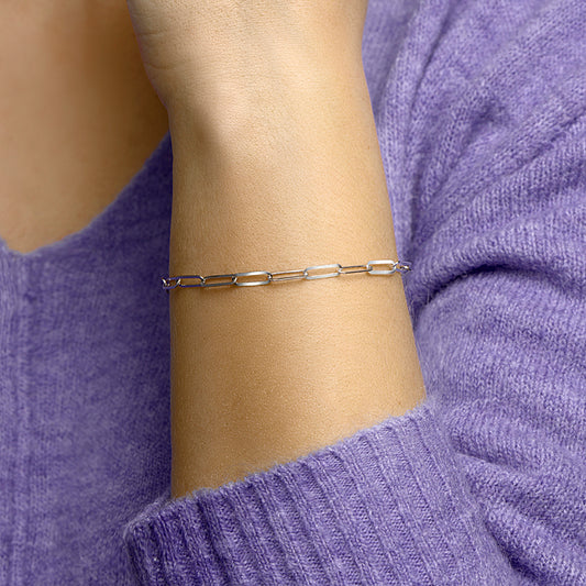 vDam Armband Paperclip Platte Buis 3,8 Mm 16cm + 3 Cm Zilver Gerhodineerd 1332106 16cm