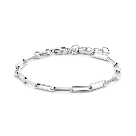 vDam Armband Paperclip Vierkante Buis 3,0 Mm 15,5 + 2,5 Cm Zilver Gerhodineerd 1335082