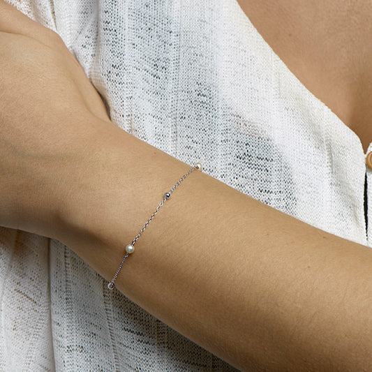 vDam Armband Parel 16,5 + 2 Cm Zilver Gerhodineerd 1332315 16.5cm