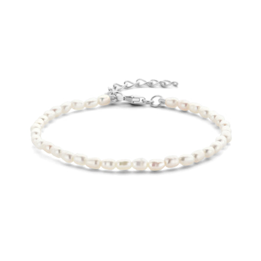 vDam Armband Parel 3,2 Mm 16 + 3 Cm Zilver Gerhodineerd 1336015