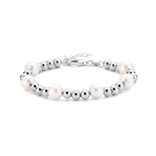 vDam Armband Parel En Bolletjes 17 + 3 Cm Zilver Gerhodineerd 1336156