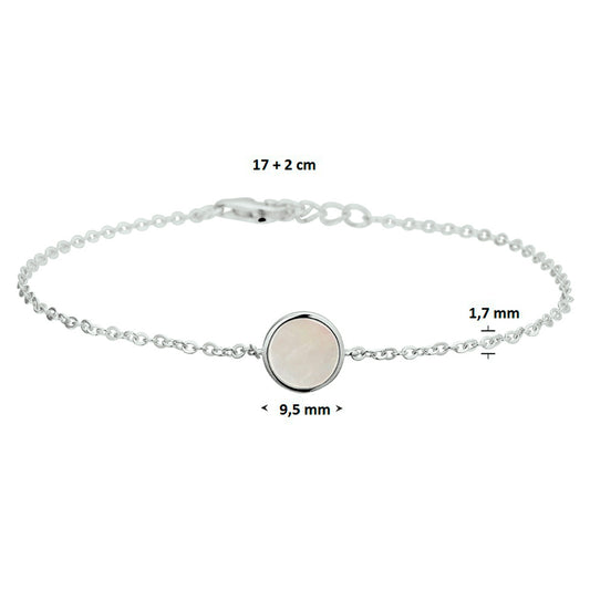 vDam Armband Parelmoer 17cm + 2 Cm Zilver Gerhodineerd 1326613 17cm