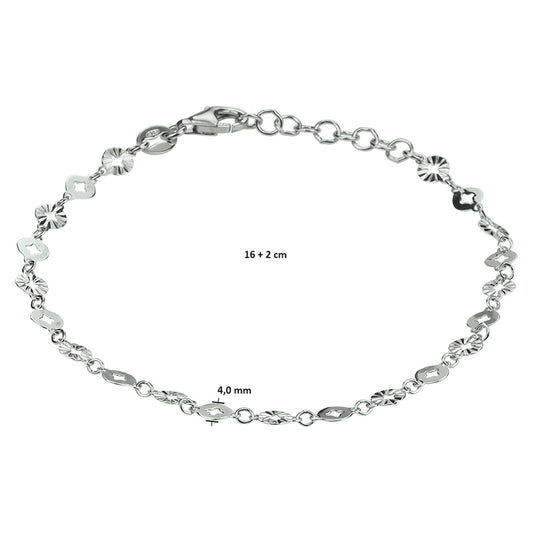 vDam Armband Rondjes 4,0 Mm 16cm + 2 Cm Zilver Gerhodineerd 1332773 16cm