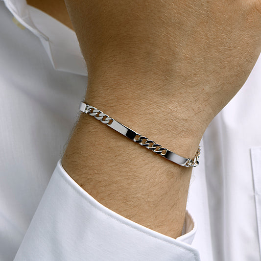 vDam Graveerarmband Gourmette 6-zijdes Geslepen Plaat 5,0 Mm Zilver Gerhodineerd 1332224 19cm