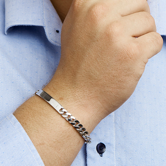 vDam Graveerarmband Gourmette 6-zijdes Geslepen Plaat 7,0 Mm 20,5 Cm Zilver Gerhodineerd 1330516 20.5cm