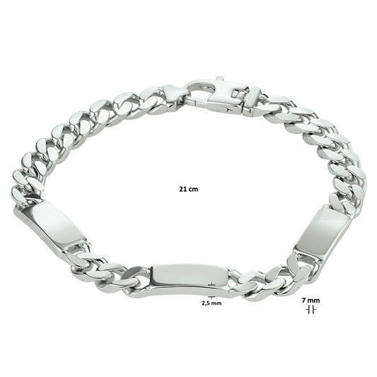 vDam Graveerarmband Gourmette 6-zijdes Geslepen Plaat 7,0 Mm Zilver Gerhodineerd 1332227 21cm