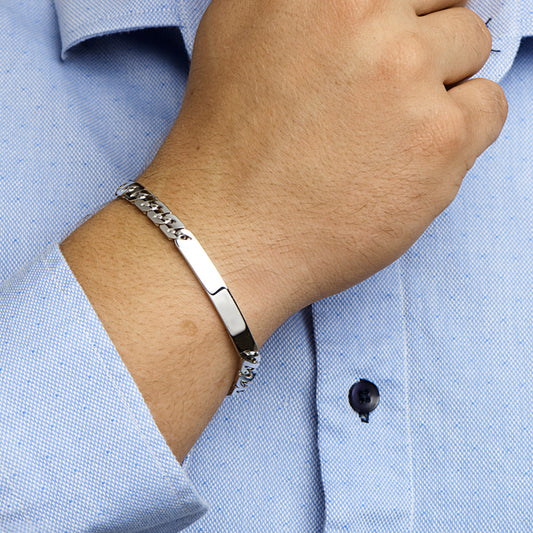 vDam Graveerarmband Gourmette Plaat 6,5 Mm Zilver Gerhodineerd 1330514 21cm