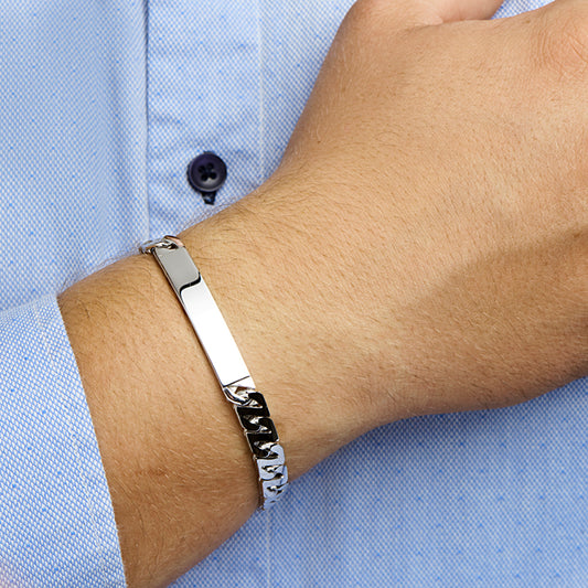 vDam Graveerarmband Gourmette Plaat 8 Mm Zilver Gerhodineerd 1330512 20cm