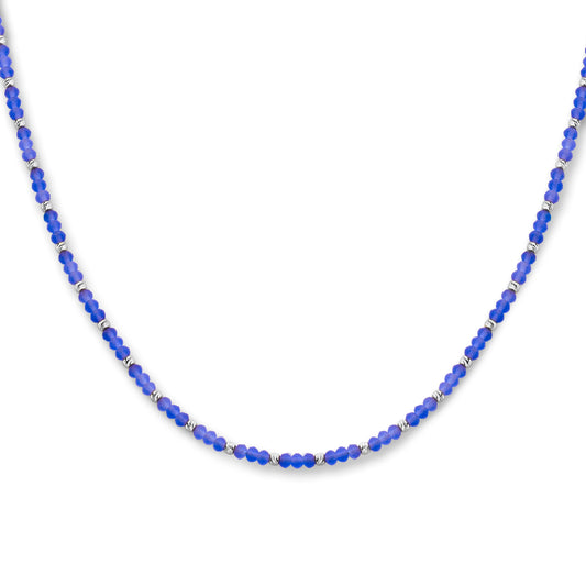 vDam Ketting Bolletjes Gediamanteerd En Blauw Glas 3,0 Mm 41 + 4 Cm Zilver Gerhodineerd 1336416