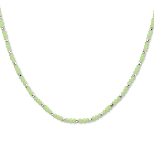 vDam Ketting Bolletjes Gediamanteerd En Lichtgroen Glas 3,0 Mm 41 + 4 Cm Zilver Gerhodineerd 1336415