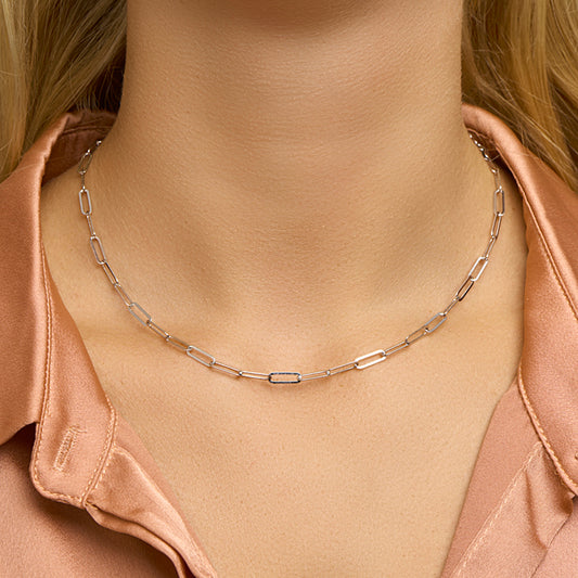 vDam Ketting Paperclip Platte Buis 3,8 Mm 41cm + 4 Cm Zilver Gerhodineerd 1332107 41cm