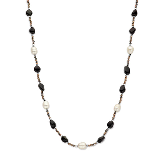 vDam Ketting Parel, Onyx En Hematiet 45 + 3 Cm Zilver Gerhodineerd 1338119