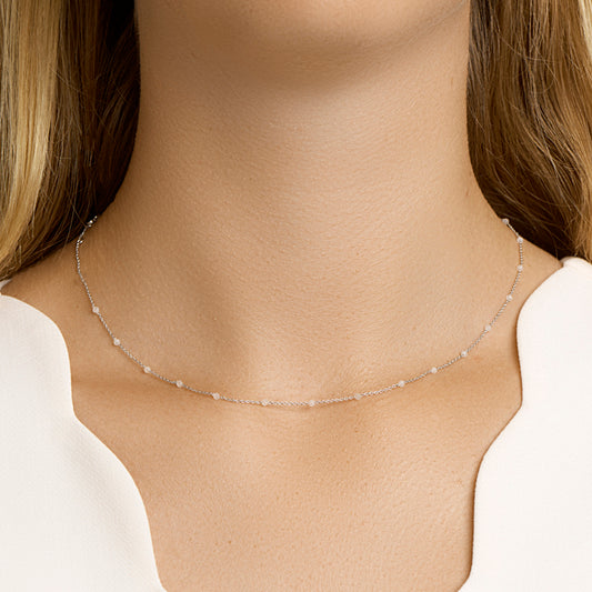 vDam Ketting Wit Maansteen 40cm - 42 - 44 Cm Zilver Gerhodineerd 1331374 40cm