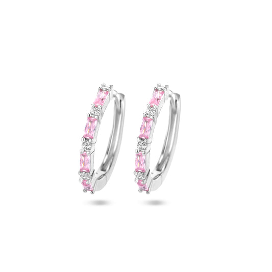vDam Klapoorringen Roze En Wit Zirkonia Zilver Gerhodineerd 1335956