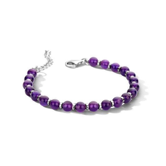 vDam Kralenarmband Amethist En Ringetjes 6,0 Mm 16 + 3 Cm Zilver Gerhodineerd 1335831