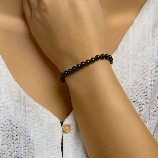 vDam Kralenarmband Onyx 6,3 Mm 16cm + 3 Cm Zilver Gerhodineerd 1333511 16cm