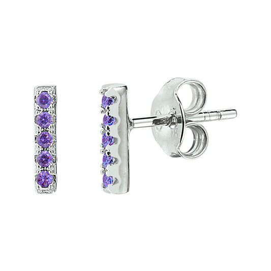 vDam Oorknoppen Balkje Paars Zirkonia Zilver Gerhodineerd 1332972