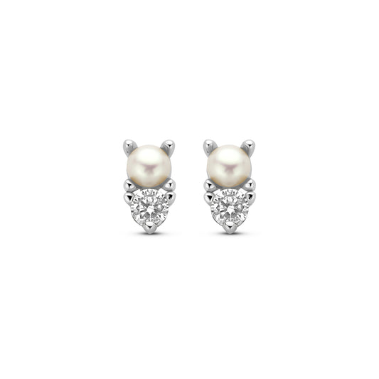 vDam Oorknoppen Parel En Zirkonia Zilver Gerhodineerd 1338999