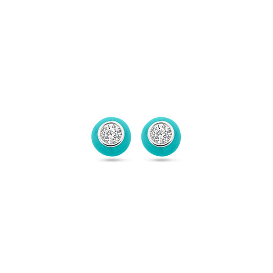 vDam Oorknoppen Turquoise Emaille En Zirkonia Zilver Gerhodineerd 1338938