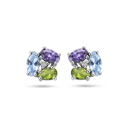 vDam Oorknoppen Zirkonia En Synth Edelstenen Zilver Gerhodineerd 1336555