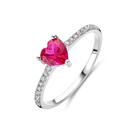 vDam Ring Hart Corundumkleurig En Wit Zirkonia Zilver Gerhodineerd 1338491