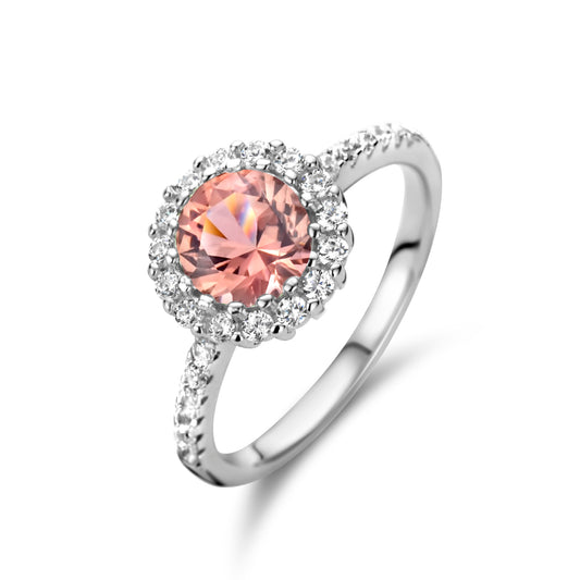 vDam Ring Morganiet Zirkonia En Wit Zirkonia Halo Zilver Gerhodineerd 1335843