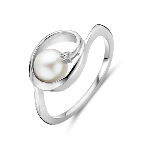 vDam Ring Ovaal Parel En Zirkonia 9,5 Mm Zilver Gerhodineerd 1339752