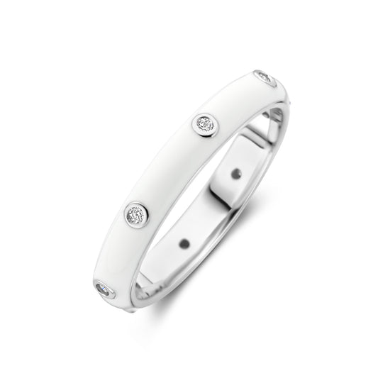 vDam Ring Wit Emaille En Zirkonia Zilver Gerhodineerd 1338934