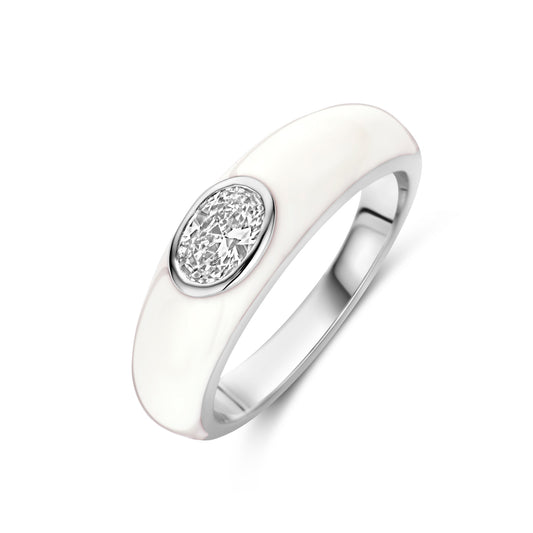 vDam Ring Wit Emaille En Zirkonia Zilver Gerhodineerd 1339930