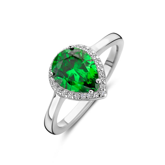 vDam Ring Wit En Groen Zirkonia Halo Zilver Gerhodineerd 1339061