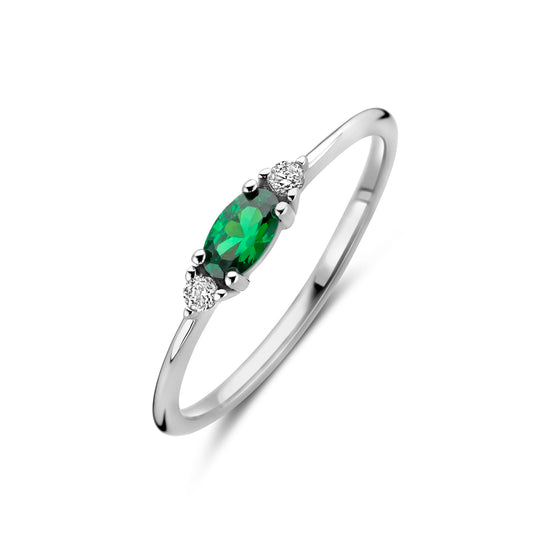 vDam Ring Wit En Groen Zirkonia Zilver Gerhodineerd 1339077