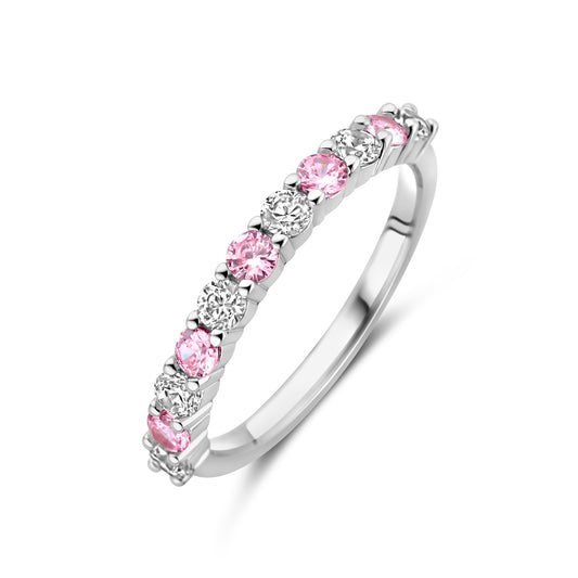 vDam Ring Wit En Roze Zirkonia Zilver Gerhodineerd 1338903