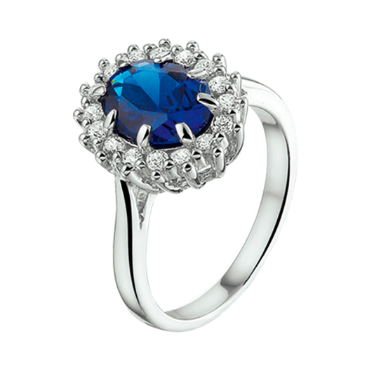 vDam Ring Zirkonia En Synthetische Saffier Halo Zilver Gerhodineerd 1326197