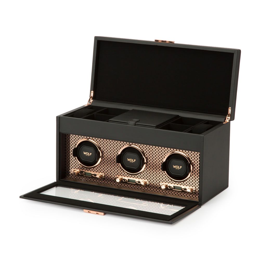 WOLF Axis Driedubbele Horloge Opwinder met Opslag 469416 - Juwelier van Dam
