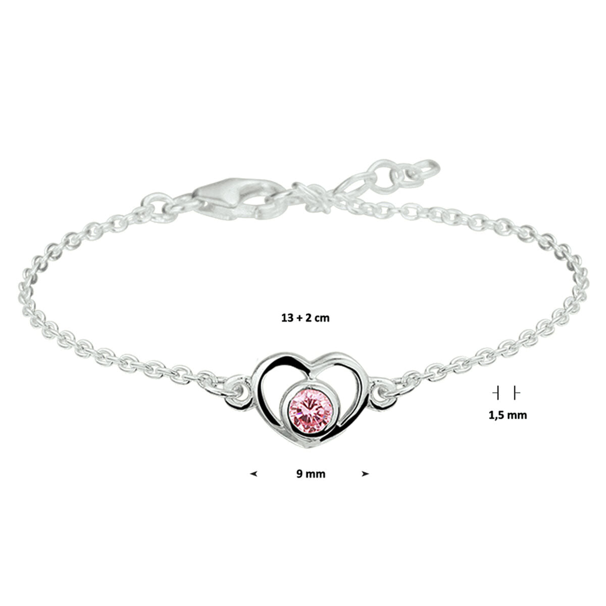 Zilveren Armband Hart en Zirkonia 13 - 15 cm 1321942