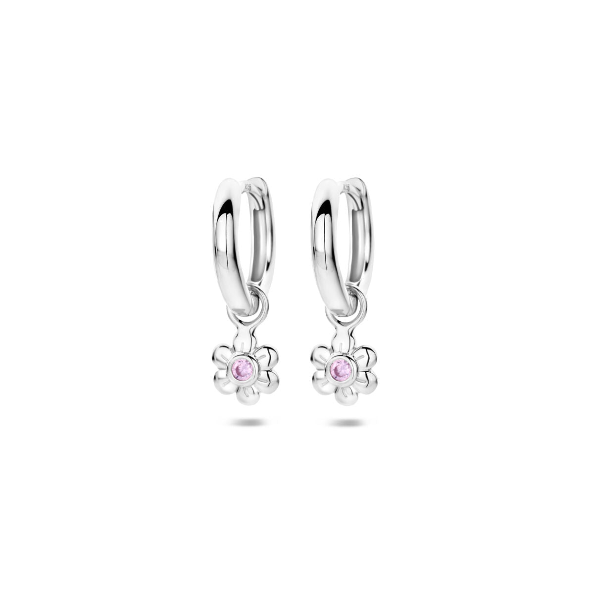 Zilveren Klapoorringen Bloem Roze Zirkonia 12 mm 1340436