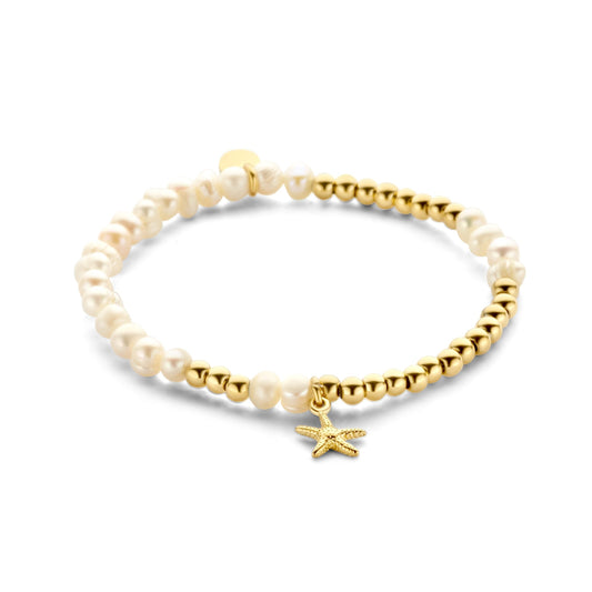 CO88 Collection Stalen Armband Goud met Parels en Zeester 8CB-90839