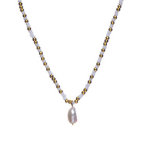 CO88 Collection Stalen Ketting Wit en Goud met Parel 8CN-26301