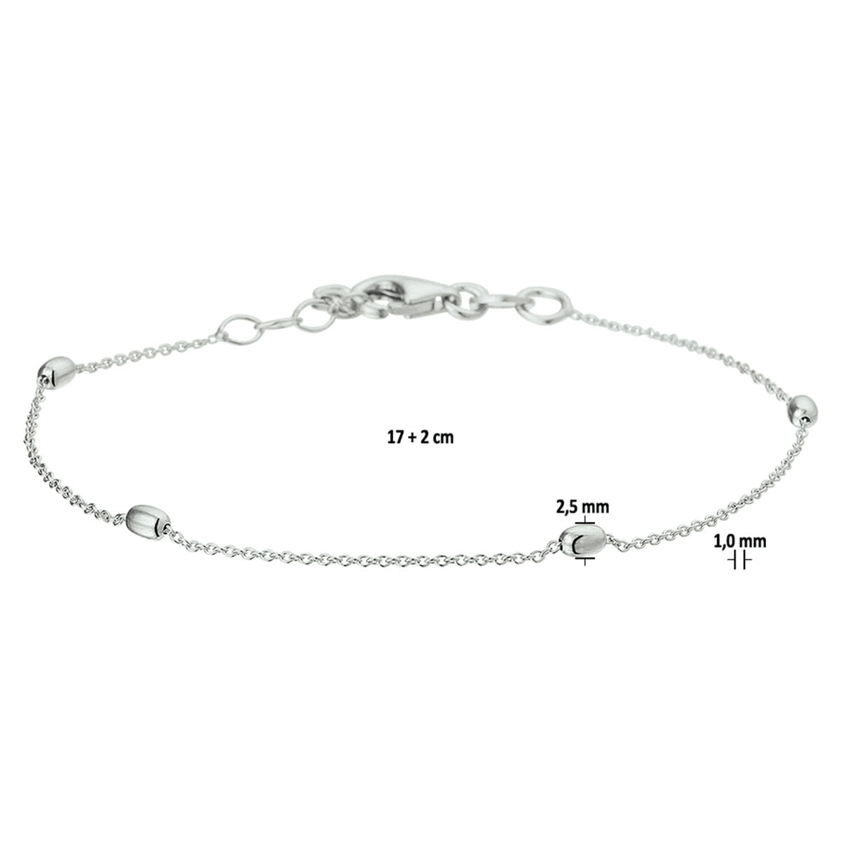 Zilveren Armband Bolletjes 1,0 mm 17+ 2 cm 1327311
