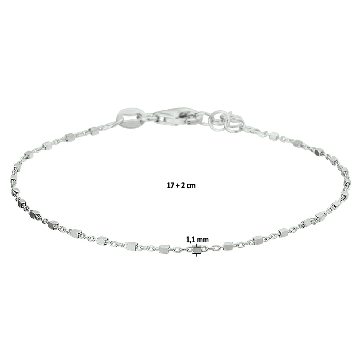 Zilveren Armband Blokjes 1,1 mm 17 + 2 cm 1327310