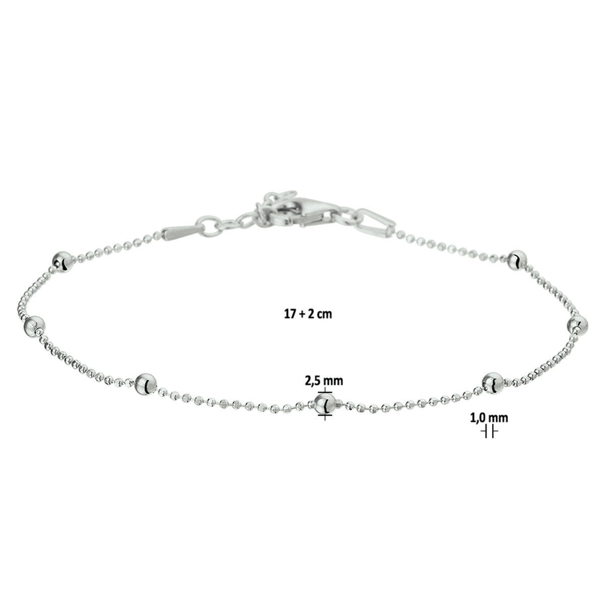 Zilveren Armband Bolletjes 2,5 mm 17 + 2 cm 1327354