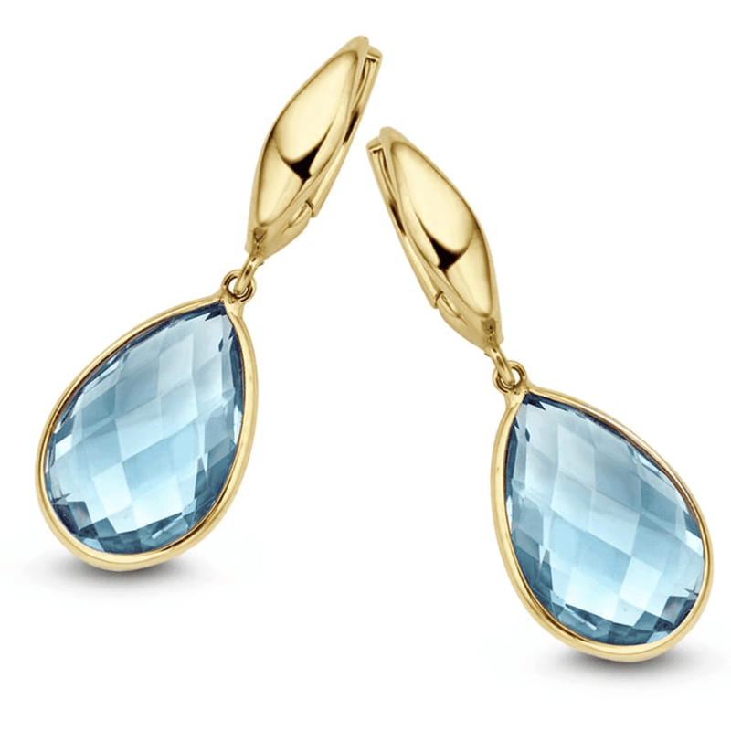 Oorringen geelgoud blauwe topaas CO136863
