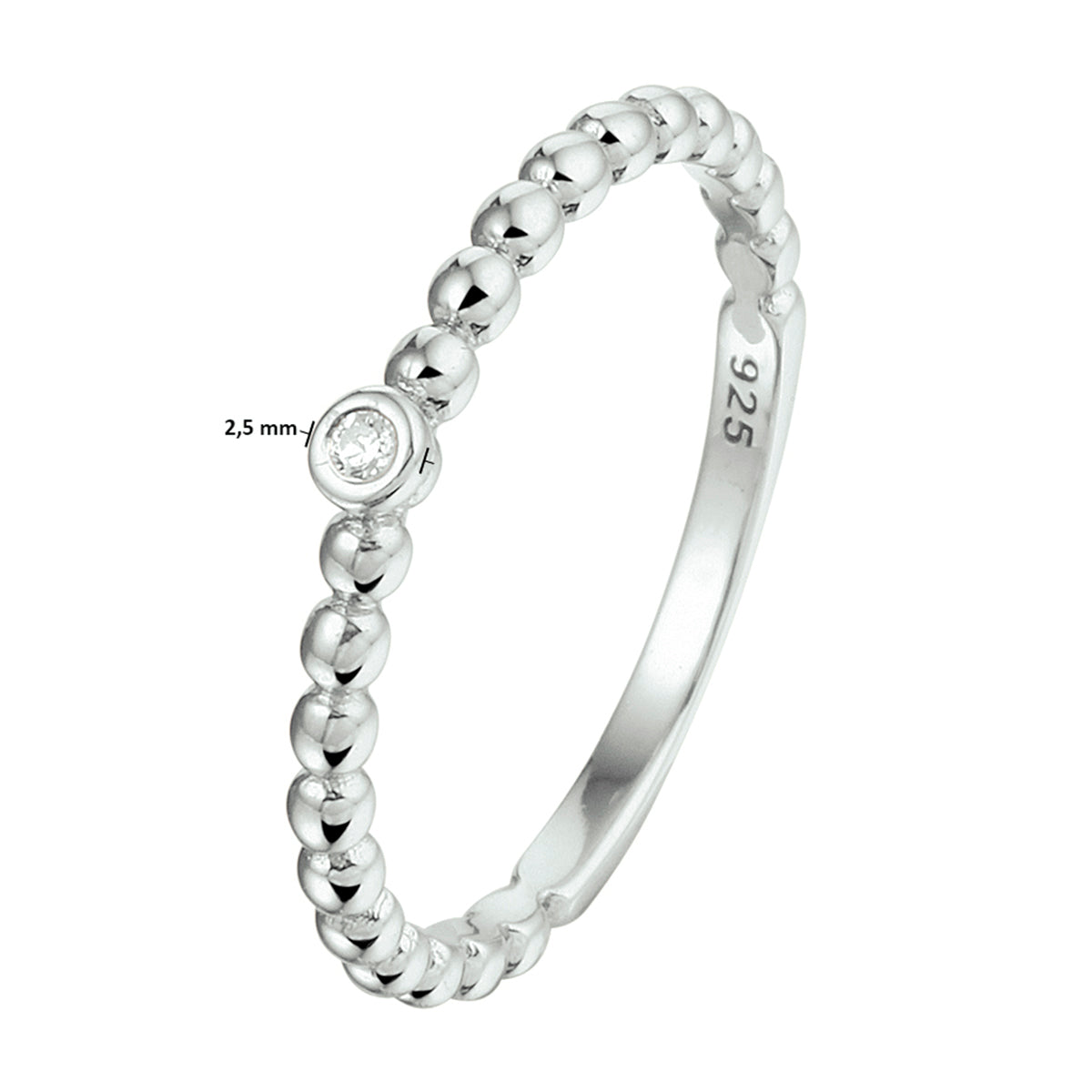 vDam Aanschuifring Bolletjes Zirkonia Zilver Gerhodineerd 1332278 Maat 17¼