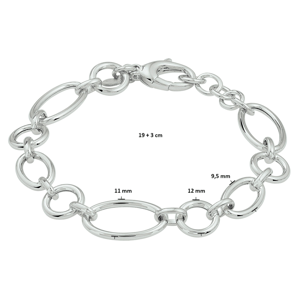 vDam Armband 12 Mm 19cm + 3 Cm Zilver Gerhodineerd 1332336  19cm