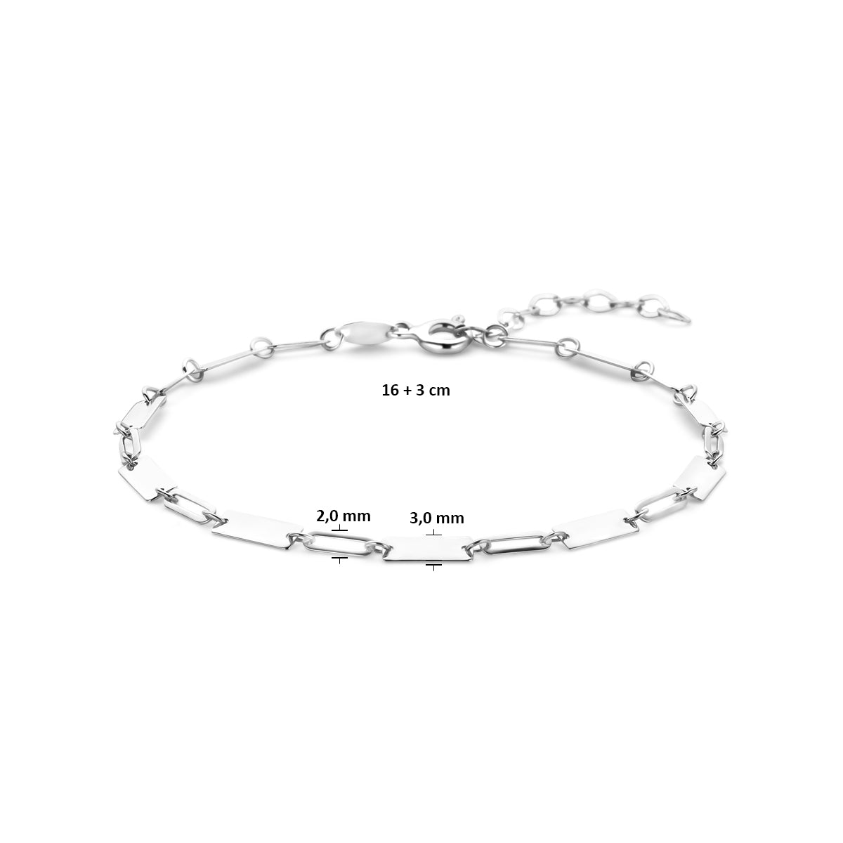 vDam Armband 16cm + 3 Cm Zilver Gerhodineerd 1340737  16cm