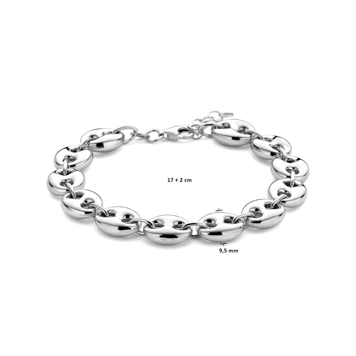 vDam Armband 9,5 Mm 17 + 2 Cm Zilver Gerhodineerd 1337743  19cm