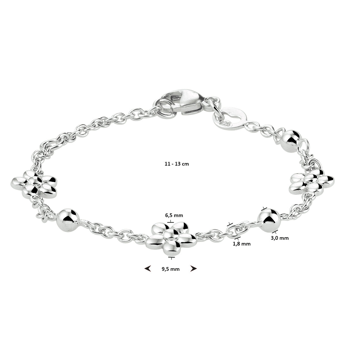 vDam Armband Bloem 11cm - 13 Cm Zilver Gerhodineerd 1333088  11cm